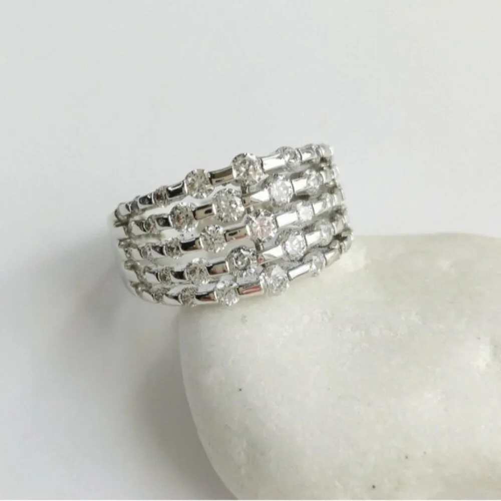 CZ Multi Row dome ring in 14k Gold Overlay Size 10